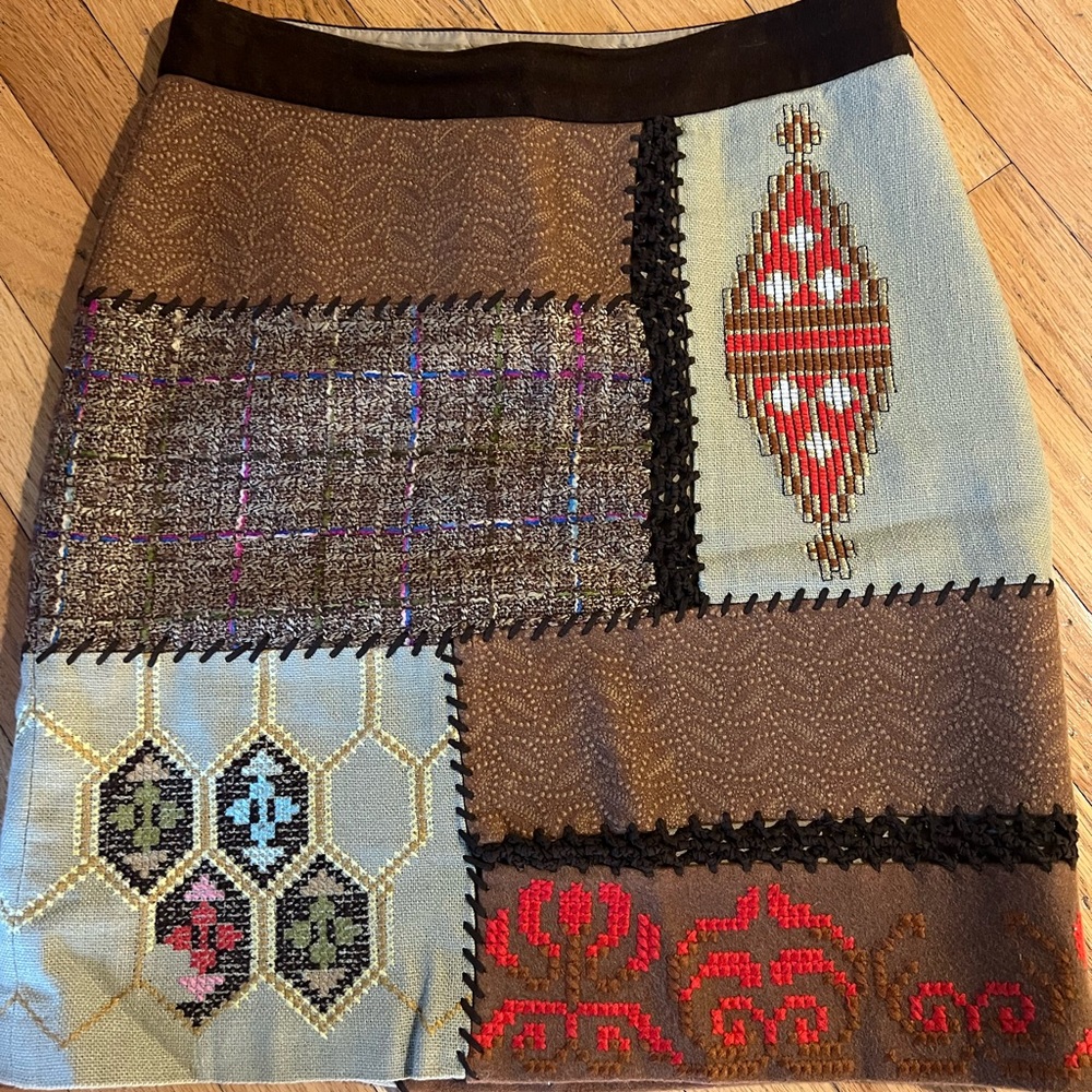 Anthropologie , Patchwork Brown Skirt - image 4